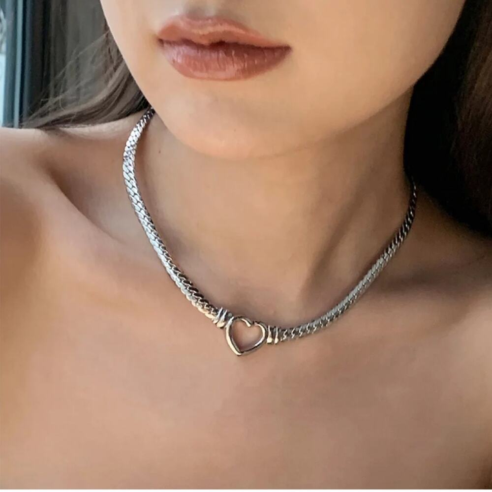 NEW stainless steel snake chain choker necklace with heart jewelry gift B20